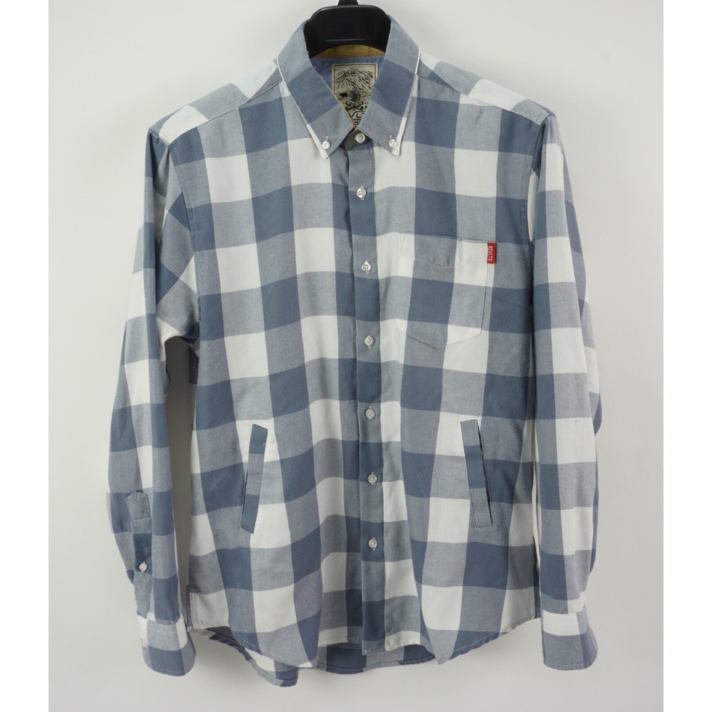 RSVLTS Flannels Men's Large Blue White Buffalo Plaid Button Down Shirt Jacket